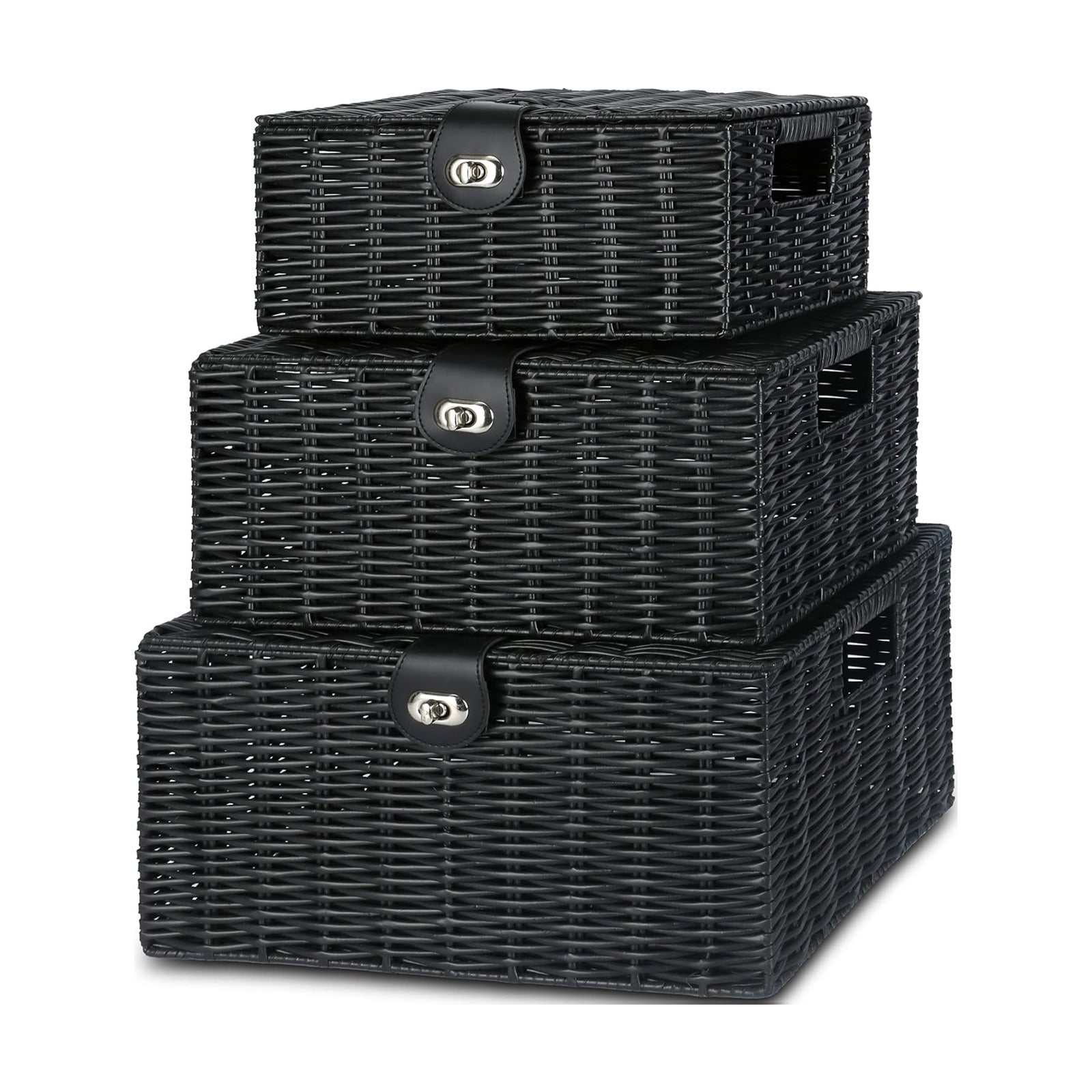 Woven Basket / Wicker Storage Baskets / Black / Set of 3