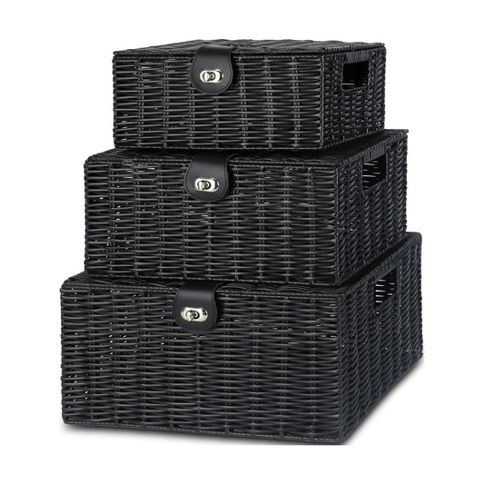 Woven Basket / Wicker Storage Baskets / Black / Set of 3