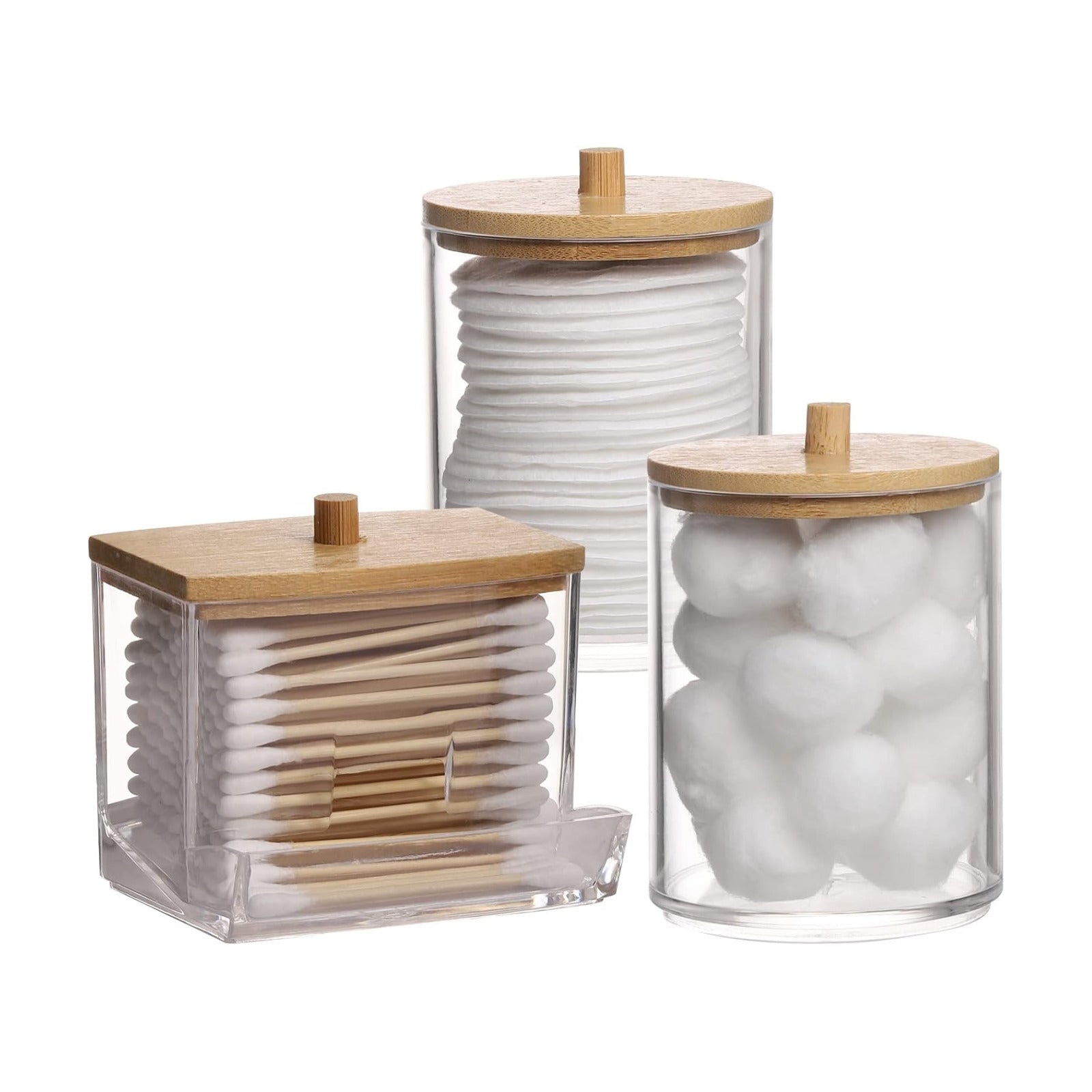 Tbestmax Qtips Holder Bathroom Container, 10/7 OZ Cotton Ball/Swabs Dispenser, Apothecary Jar Organizer for Storage