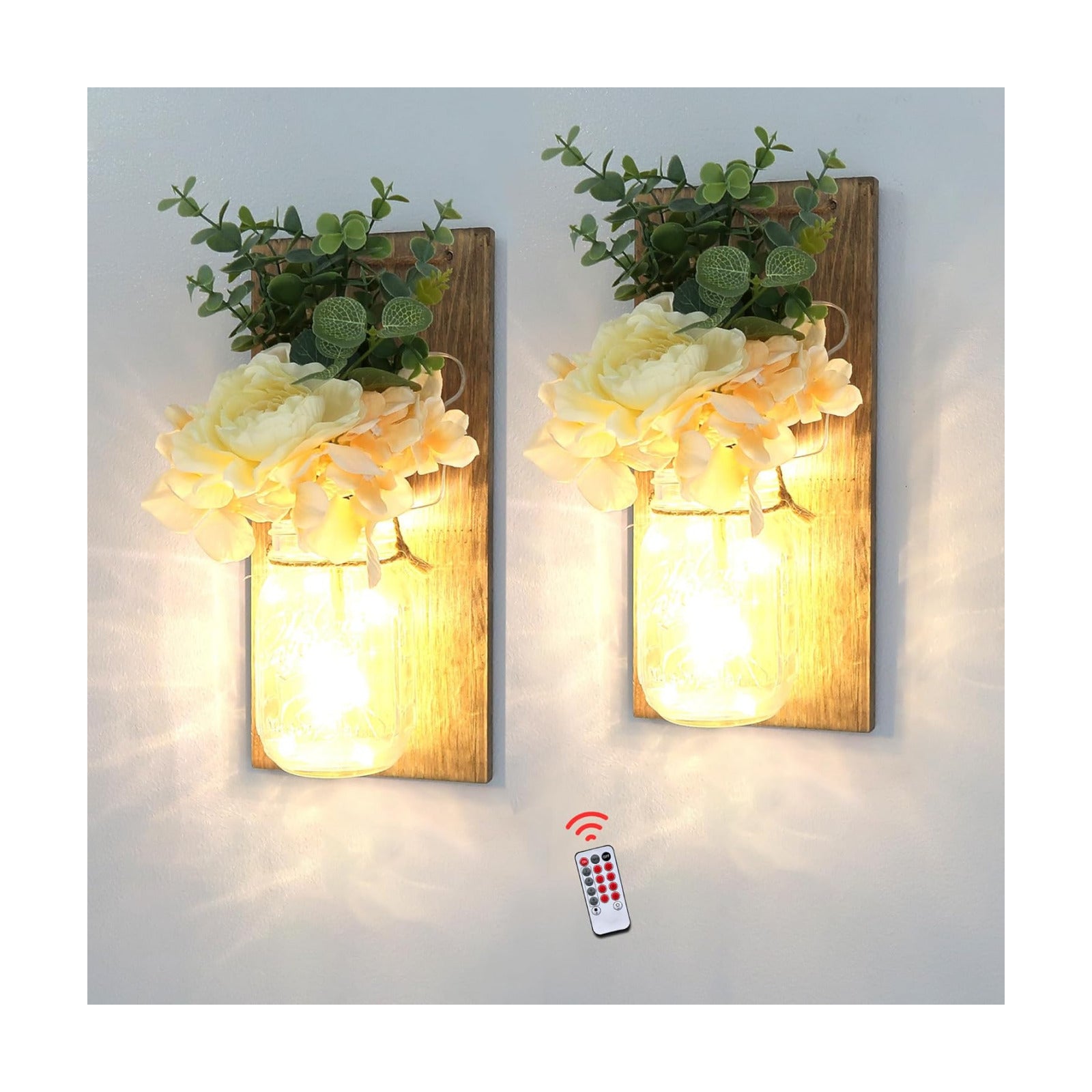 Rustic Mason Jar Wall Sconces / 11.8"H Jacobean + Rose / Set of 2