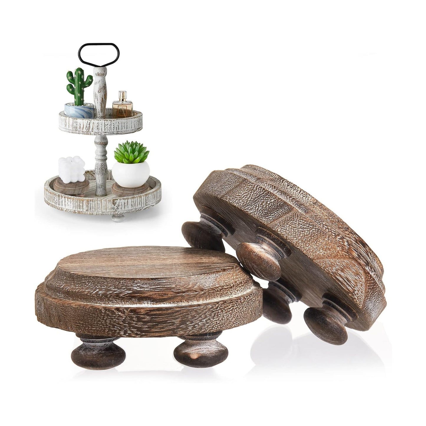 Wood Risers for Decor Farmhouse Wood Rustic Pedestal Stand Pedestal Mini Riser Stand / Set of 2