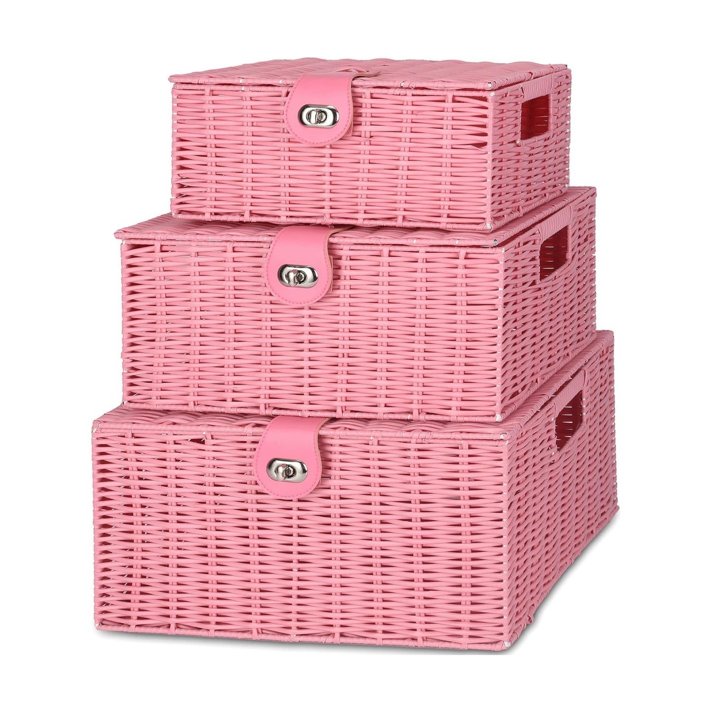 Woven Basket / Wicker Storage Baskets / Pink / Set of 3