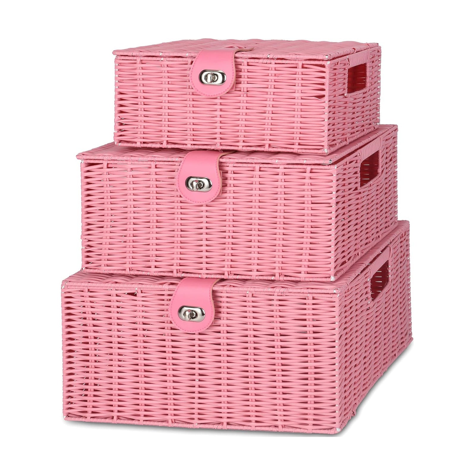 Woven Basket / Wicker Storage Baskets / Pink / Set of 3