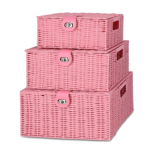 Woven Basket / Wicker Storage Baskets / Pink / Set of 3