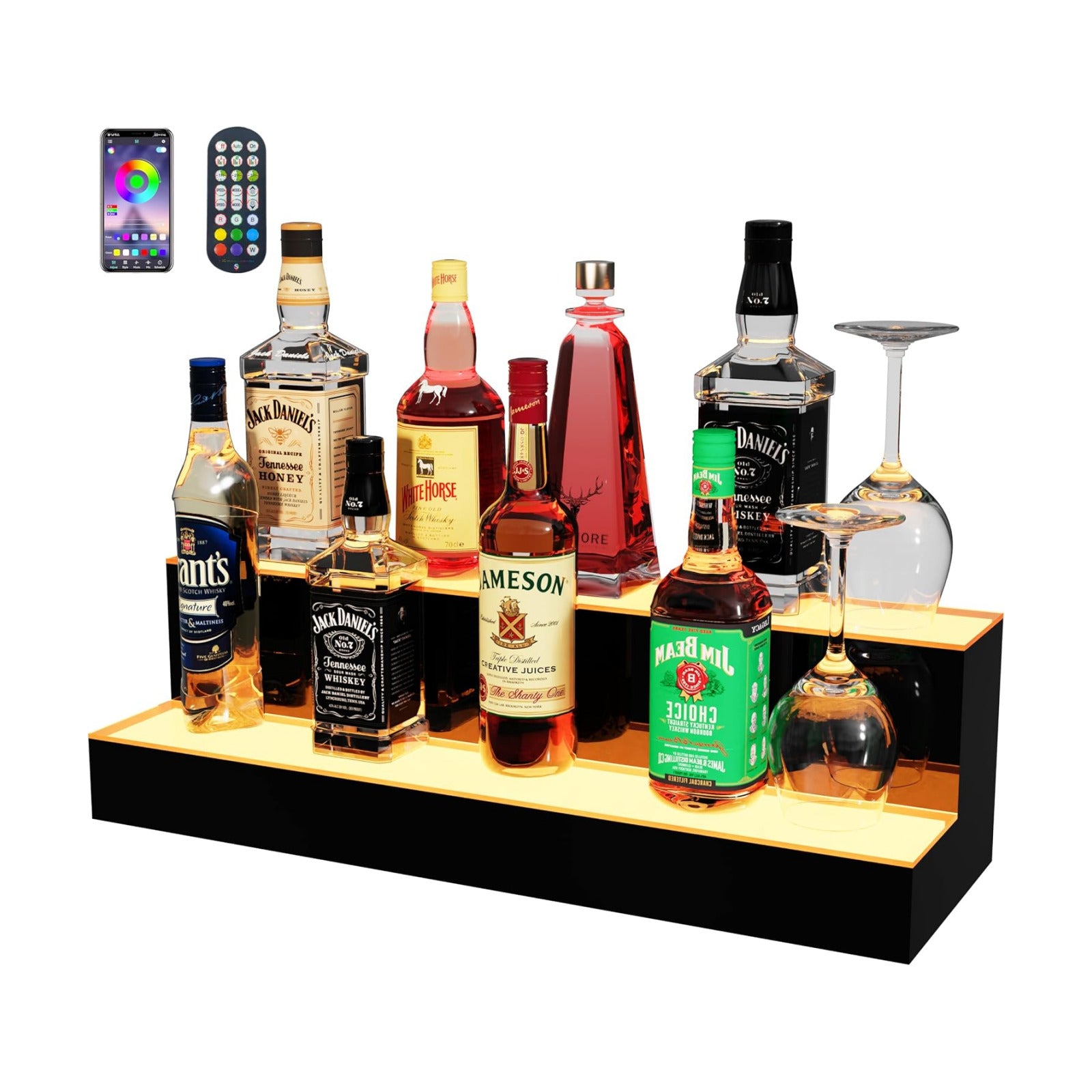 MESAlLUP 24 Inch 2 Tier Lighted Liquor Bottle Display Shelf, LED Bar Shelves with APP or Remote Control, Mulit Color