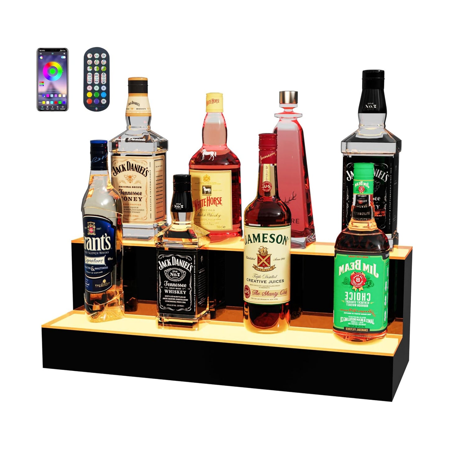 MESAlLUP 20 Inch 2 Tier Lighted Liquor Bottle Display Shelf, LED Bar Shelves with APP or Remote Control, Mulit Color