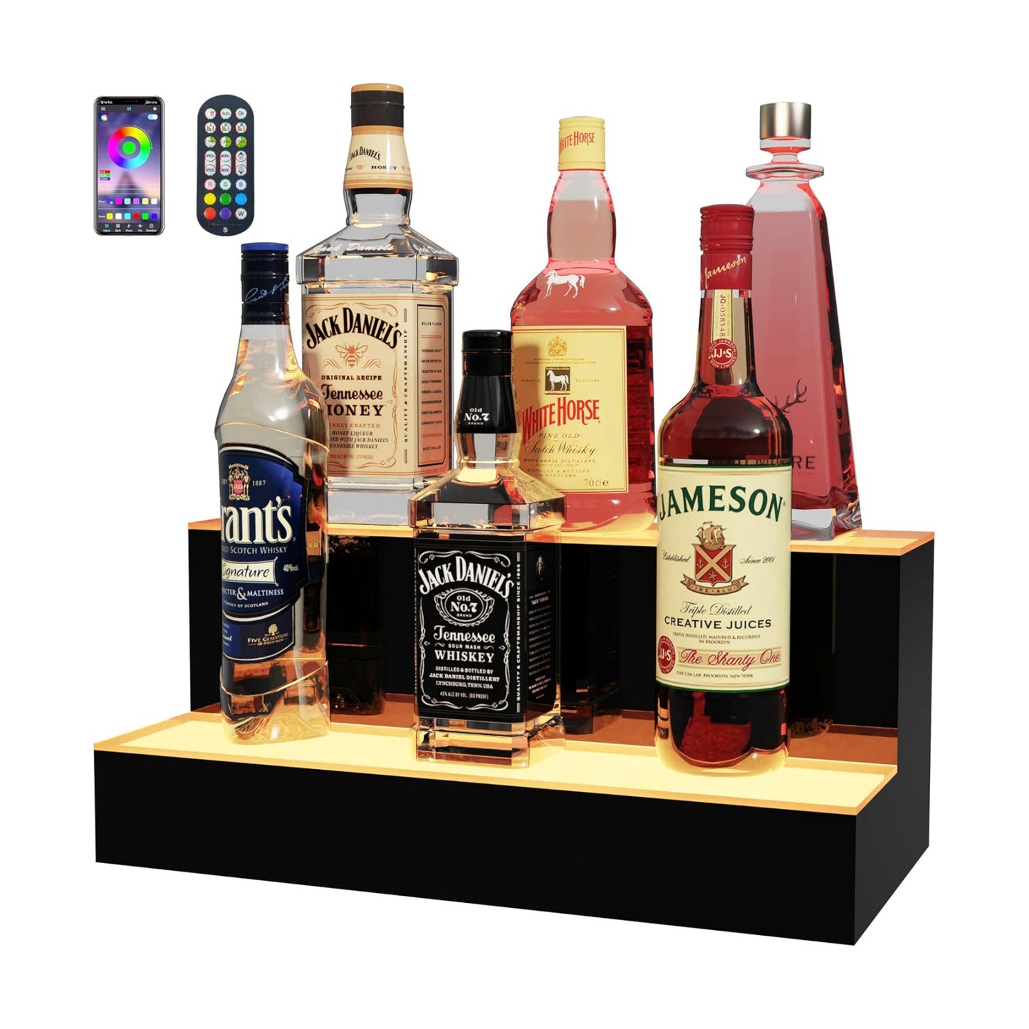 MESAlLUP 16 Inch 2 Tier Lighted Liquor Bottle Display Shelf, LED Bar Shelves with APP or Remote Control, Mulit Color