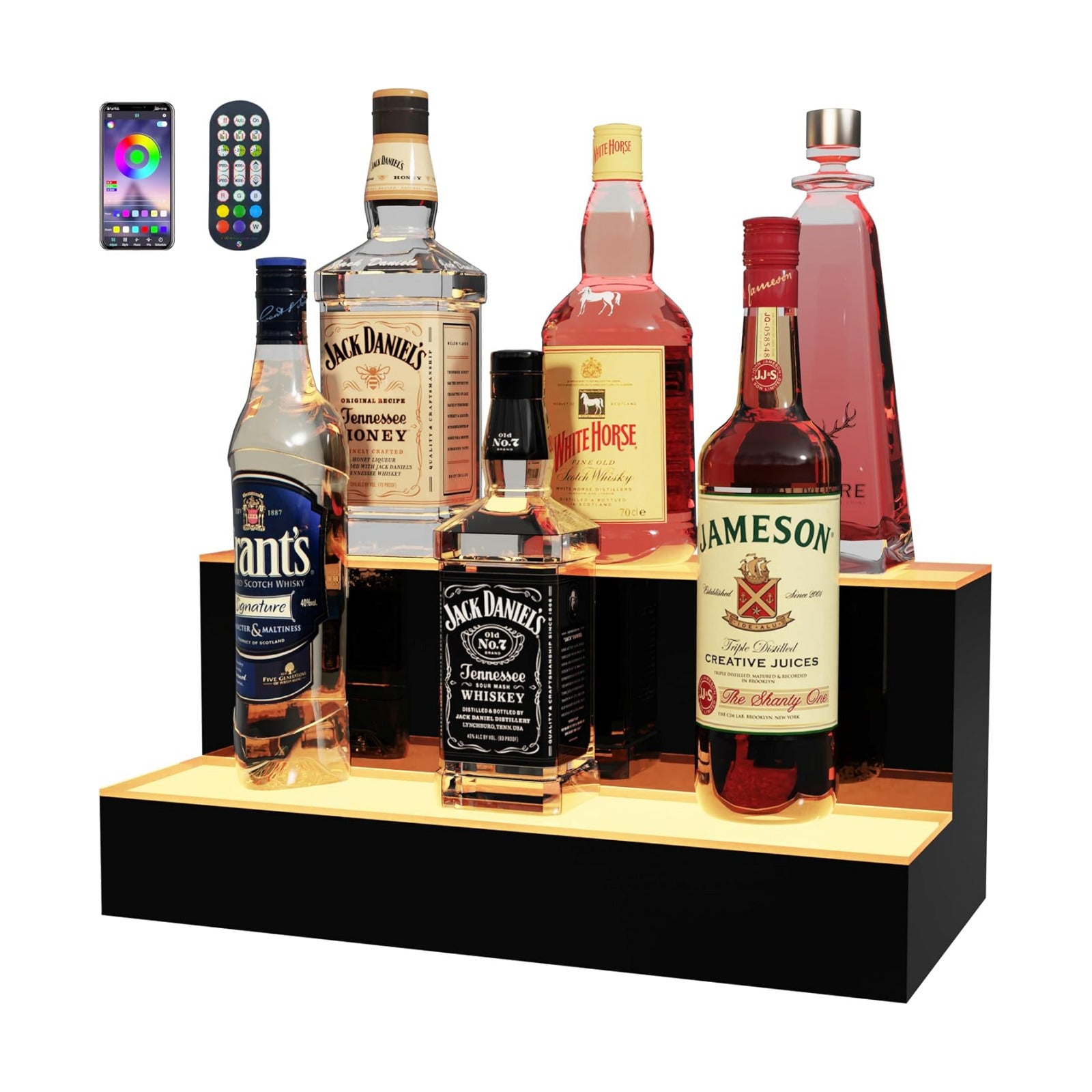 MESAlLUP 16 Inch 2 Tier Lighted Liquor Bottle Display Shelf, LED Bar Shelves with APP or Remote Control, Mulit Color