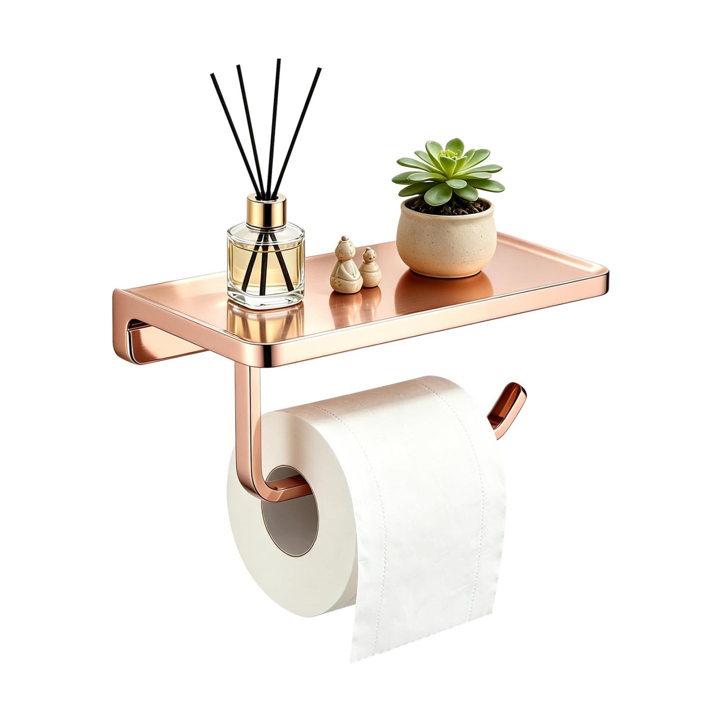 TRUSTMI Toilet Paper Holder with Shelf & Phone Stand, Plated Brushed Gold | Solid zinc alloy holder holds 15 lbs and