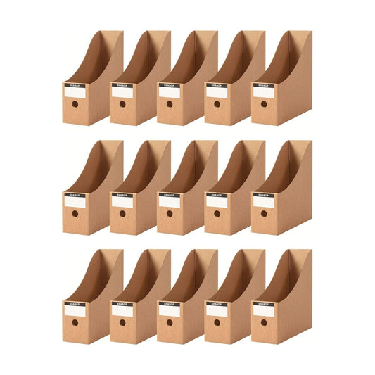 Foldable Desk File Holder Organizer Sturdy Cardboard Magazine Storage Box Document Rack with Blank Label Stickers for