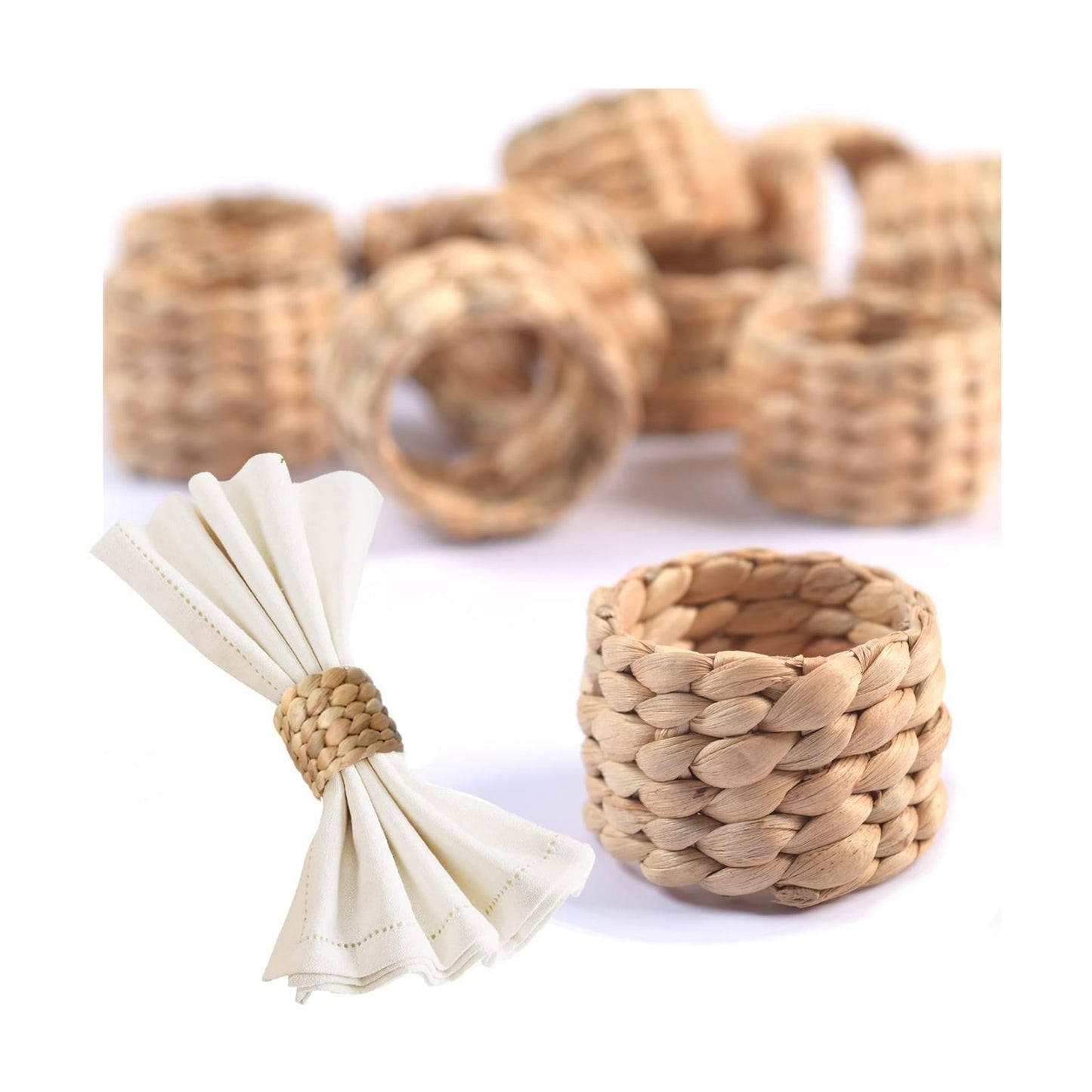 48 Pcs Boho Napkin Rings Bulk, Woven Water Hyacinth Napkin Ring Set of 48 for Wedding Reception, Thanksgiving &