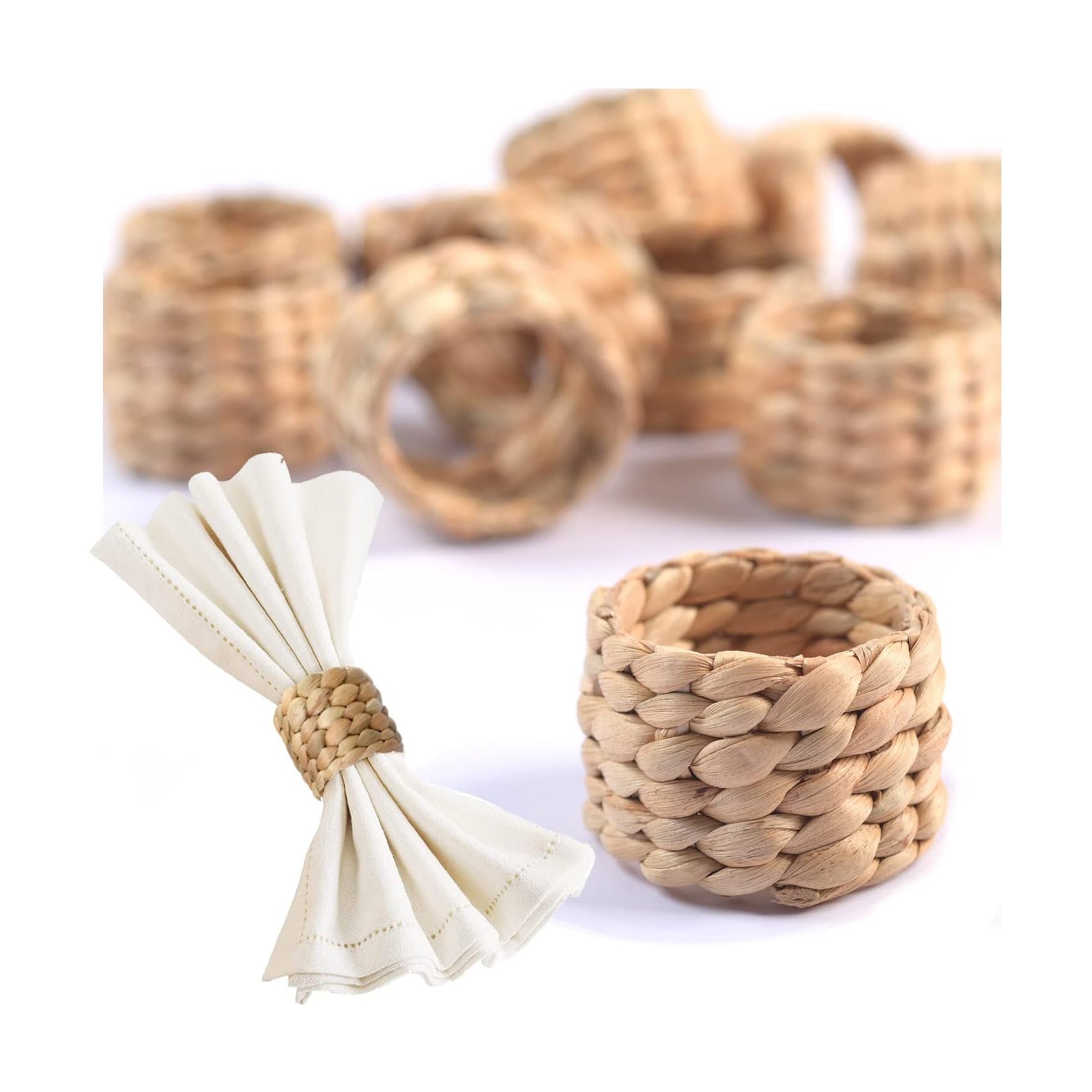 48 Pcs Boho Napkin Rings Bulk, Woven Water Hyacinth Napkin Ring Set of 48 for Wedding Reception, Thanksgiving &