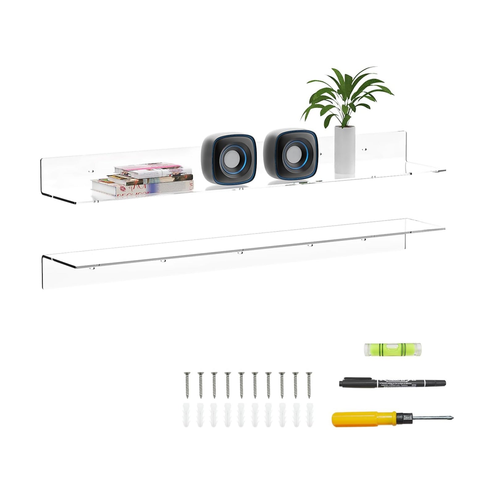 Sezanrpt 36 Inches Acrylic Wall Shelves 2 Pack, Floating Shelf for Wall Mounting, Acrylic Display Ledges for Funko Pop