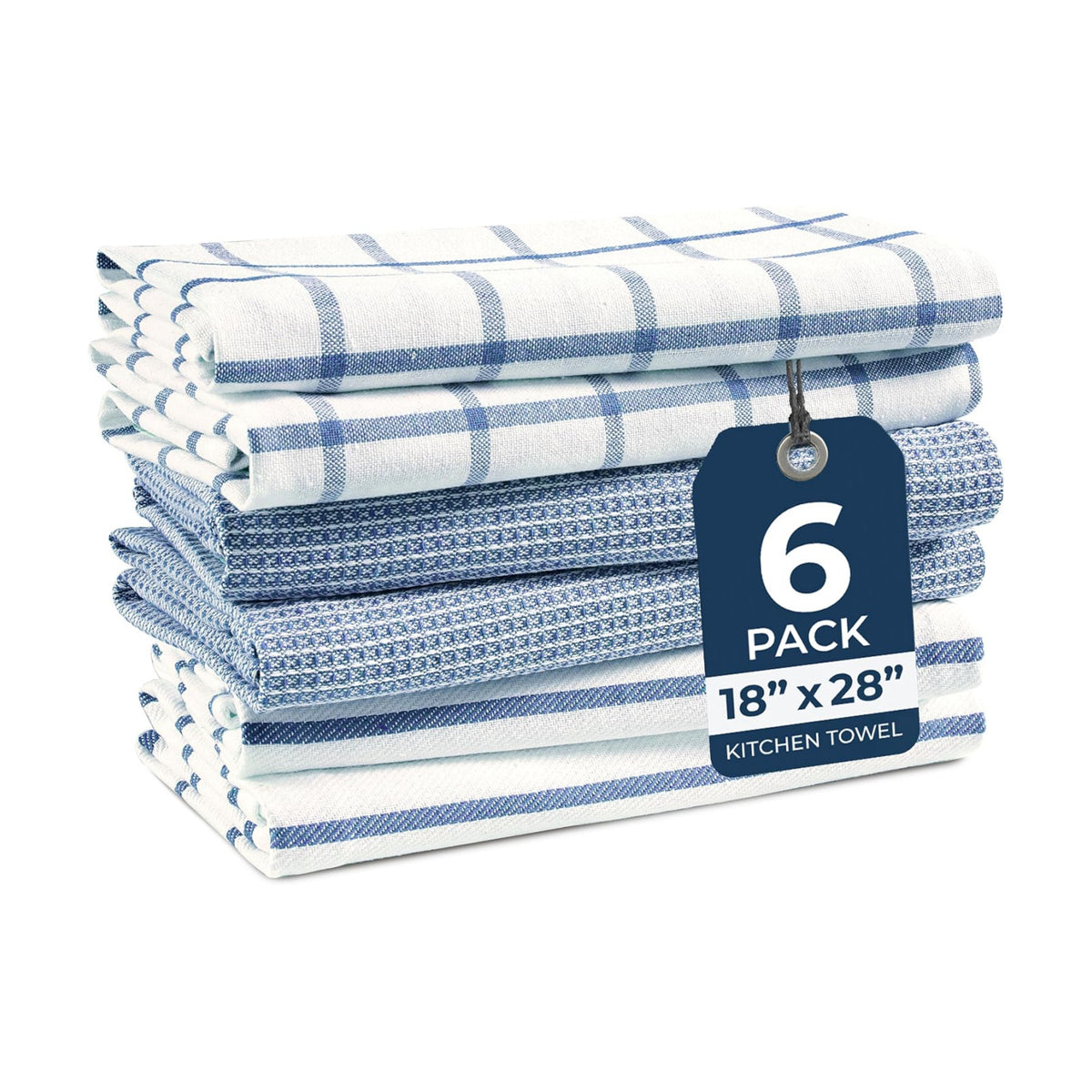 LANE LINEN Cotton Kitchen Towels Durable & Lint-Free 6 Pack - Indigo