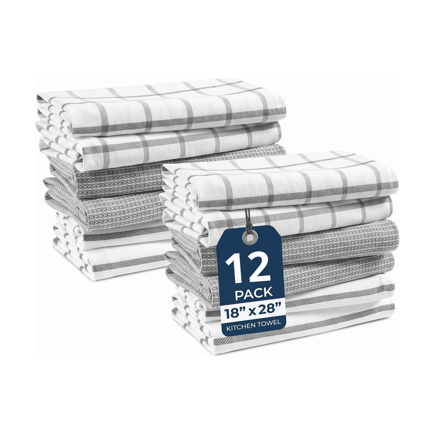 LANE LINEN Kitchen Towels & Dishcloths Set of 12-100% Cotton, Quick-Drying 18” x 28” Absorbent Dish & Tea Towels, Soft