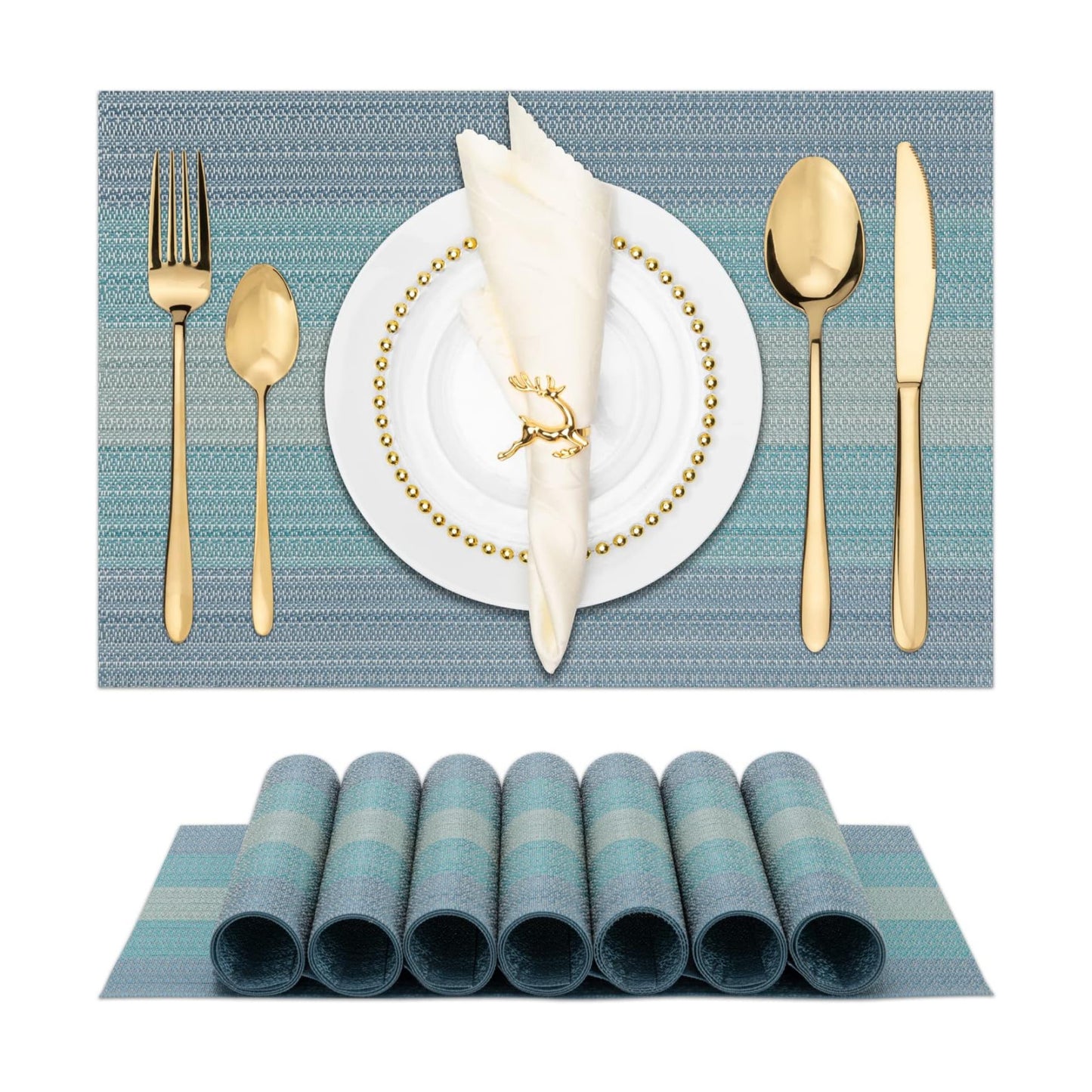 Winknowl Placemats, Set of 8 Heat Resistant Stain Resistant Woven Vinyl Insulation Placemats, Durable Washable Elegant