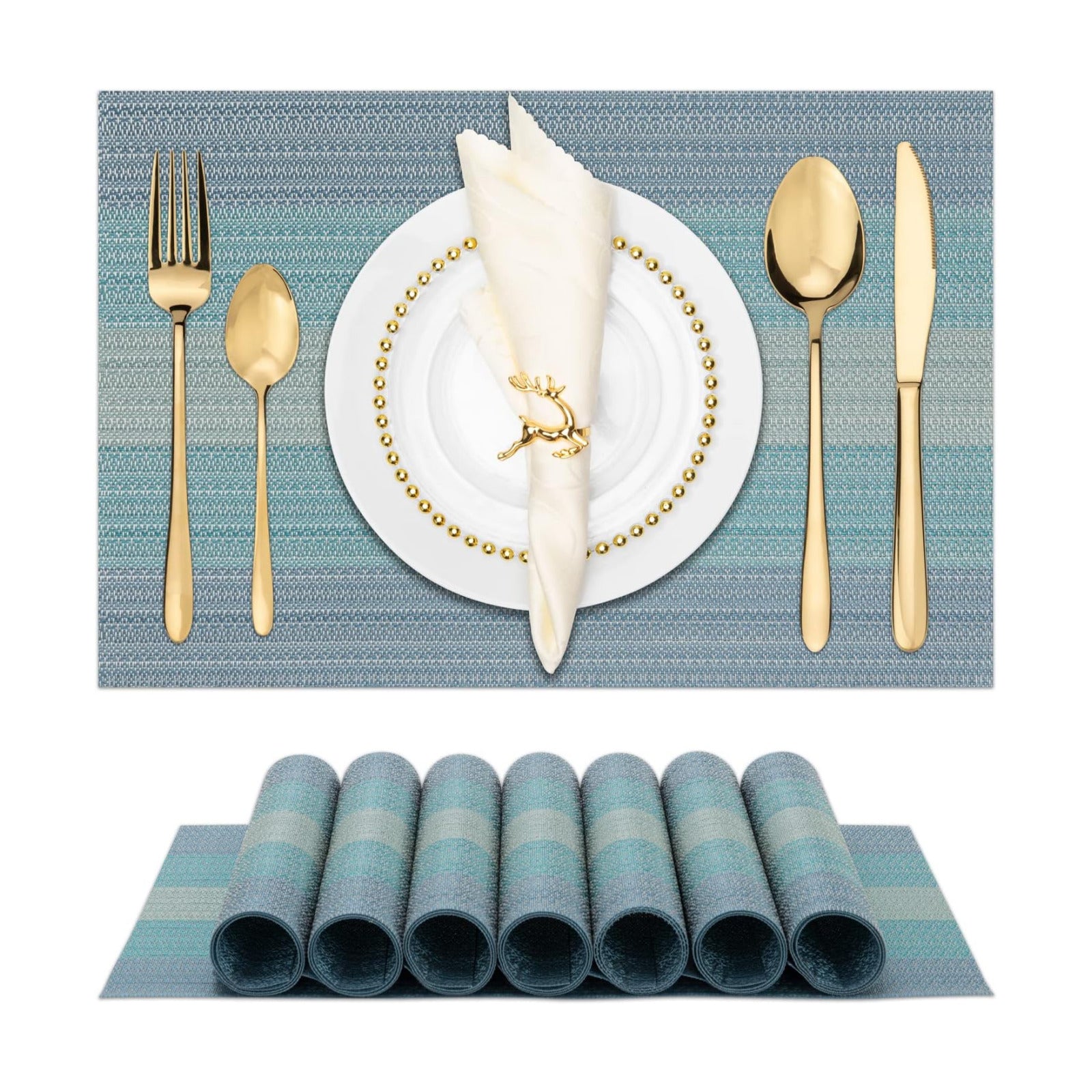 Winknowl Placemats, Set of 8 Heat Resistant Stain Resistant Woven Vinyl Insulation Placemats, Durable Washable Elegant