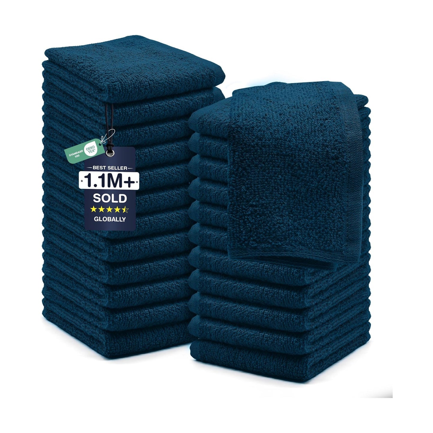 DAN RIVER 24 Pack Cotton Wash Cloths Set for Showering [12x12] Blue Opal | Lighter Weight, Quick to Dry, Super Soft &