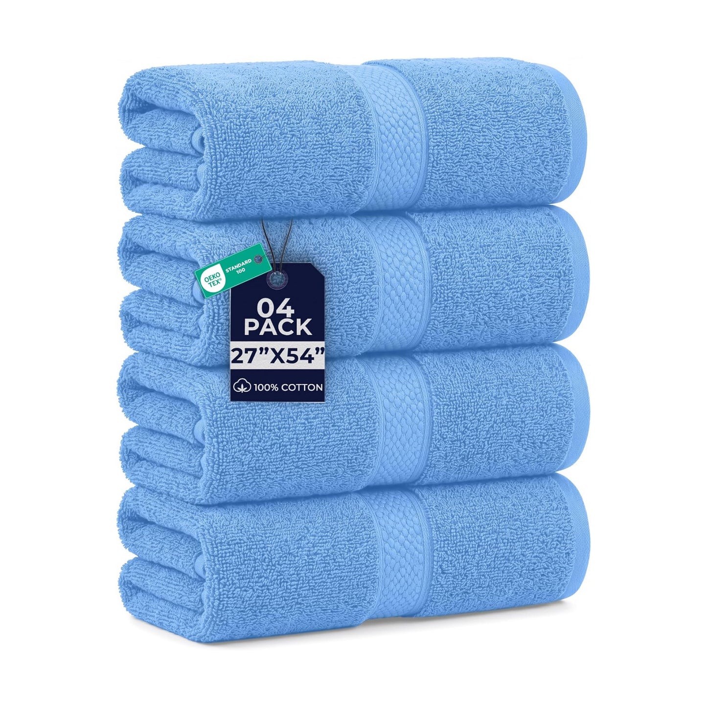 DAN RIVER 600 GSM Cotton Large Bath Towels Set of 4, 27 x 54 Inches, M-Blue | Larger & Lighter Weight Towels for
