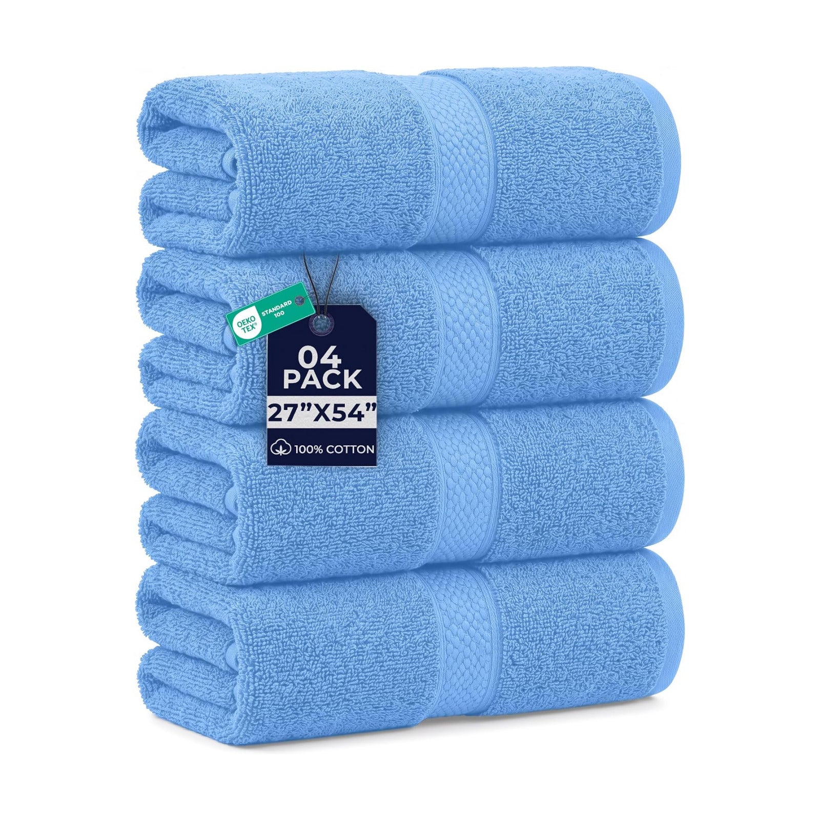 DAN RIVER 600 GSM Cotton Large Bath Towels Set of 4, 27 x 54 Inches, M-Blue | Larger & Lighter Weight Towels for