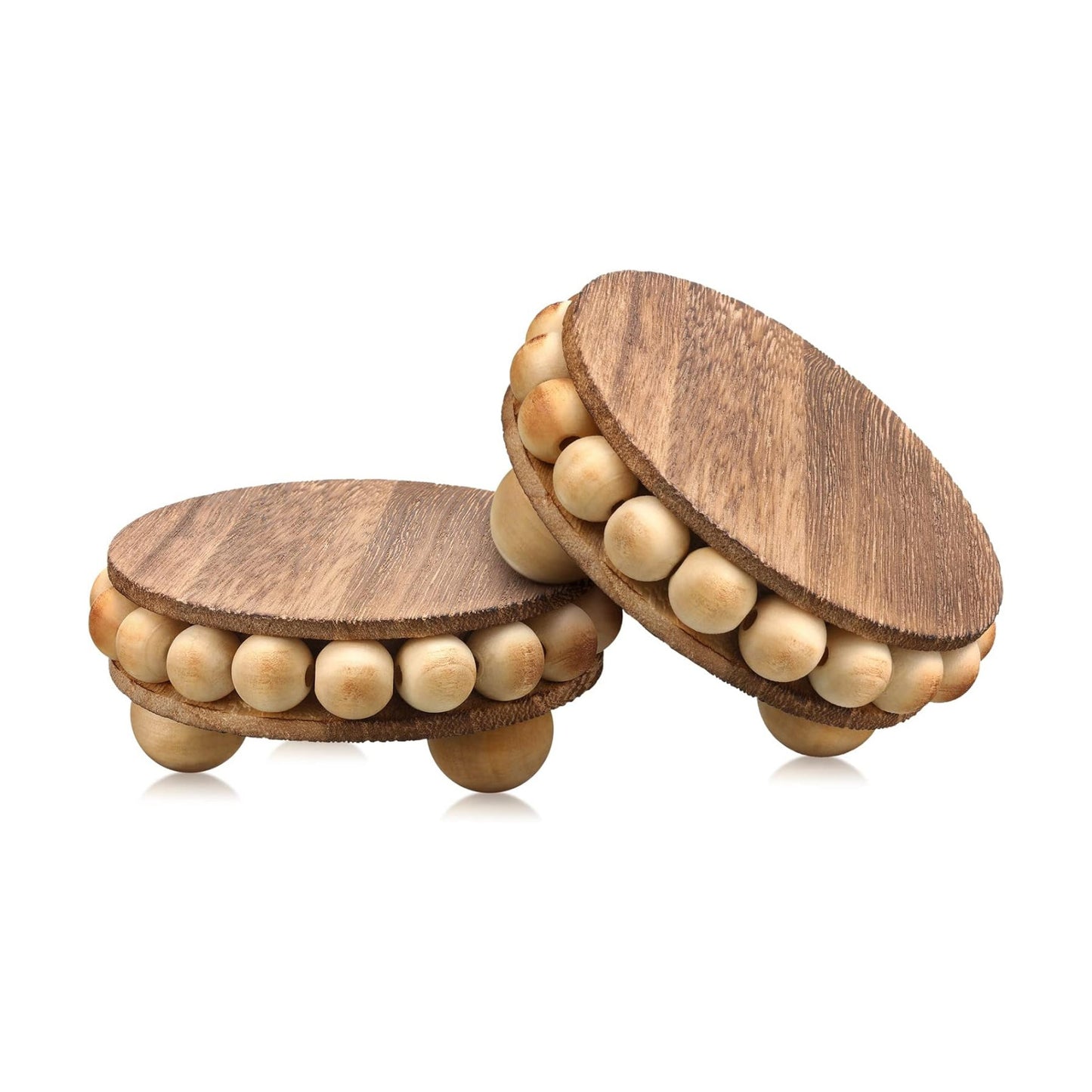 Wooden Risers for Displays Round Wood Riser Distressed Wood Risers / Brown / 3.94 Inch / Set of 2