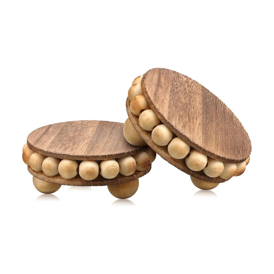 Wooden Risers for Displays Round Wood Riser Distressed Wood Risers / Brown / 3.94 Inch / Set of 2