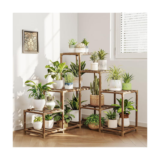 Bamworld Plant Stand Indoor Corner Plant Shelf Outdoor for Multiple Plants | Wood Flower Stand Ladder Plant Table for