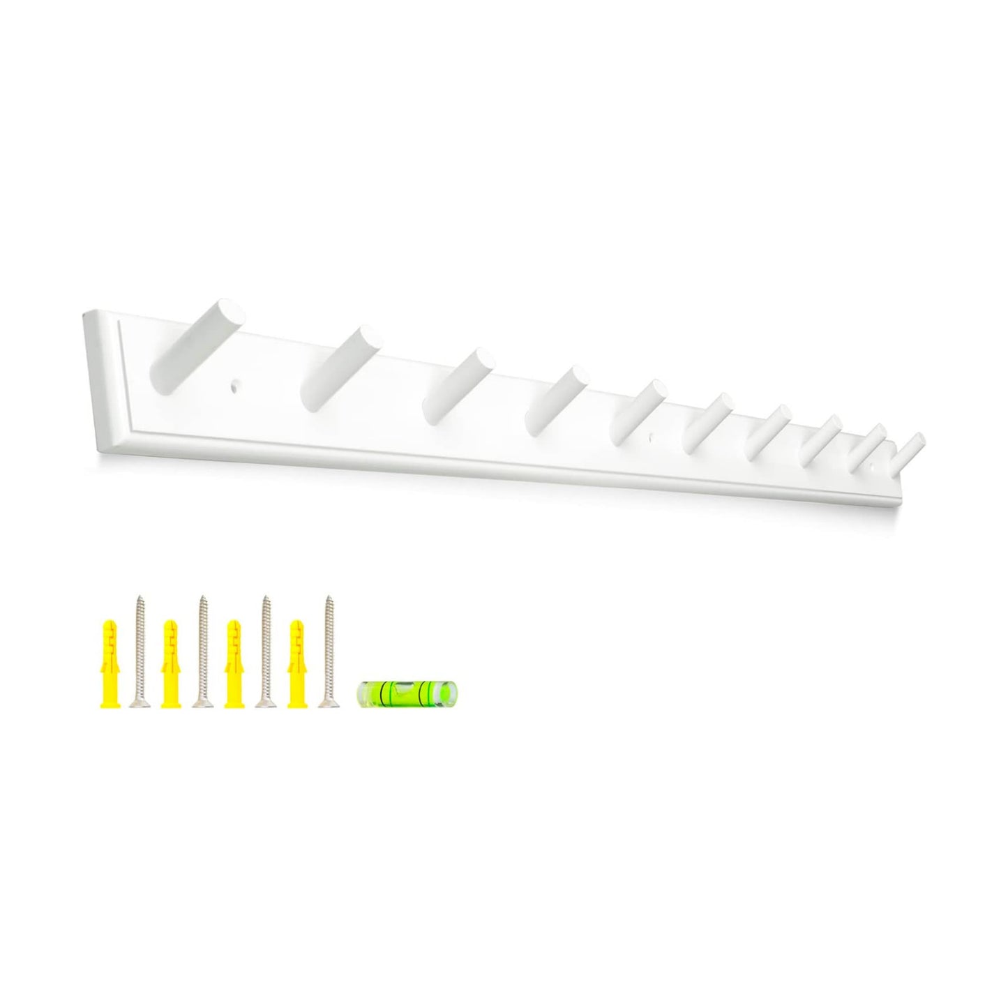 10 Hook Coat Rack Wall Mounted, Long 38 Inches Wooden Wall Coat Hanger with 10 Pegs, 16'' Hole to Hole Wall Coat Hooks