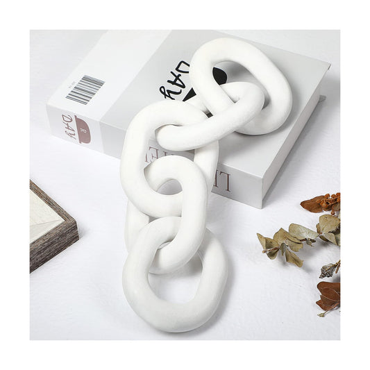 Decorative Wood Chain Link Decor Rustic 5 Link Wooden Chain Ornament Farmhouse / White / 13.78 Inch