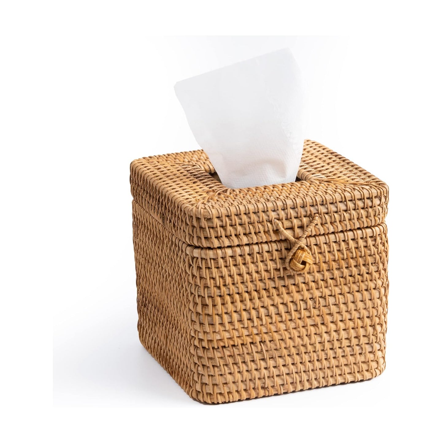 Rattan Square Tissue Box Cover- "-Decorative Woven Facial Tissue Holder / Yellow / 5.7 x 5.7 x 5