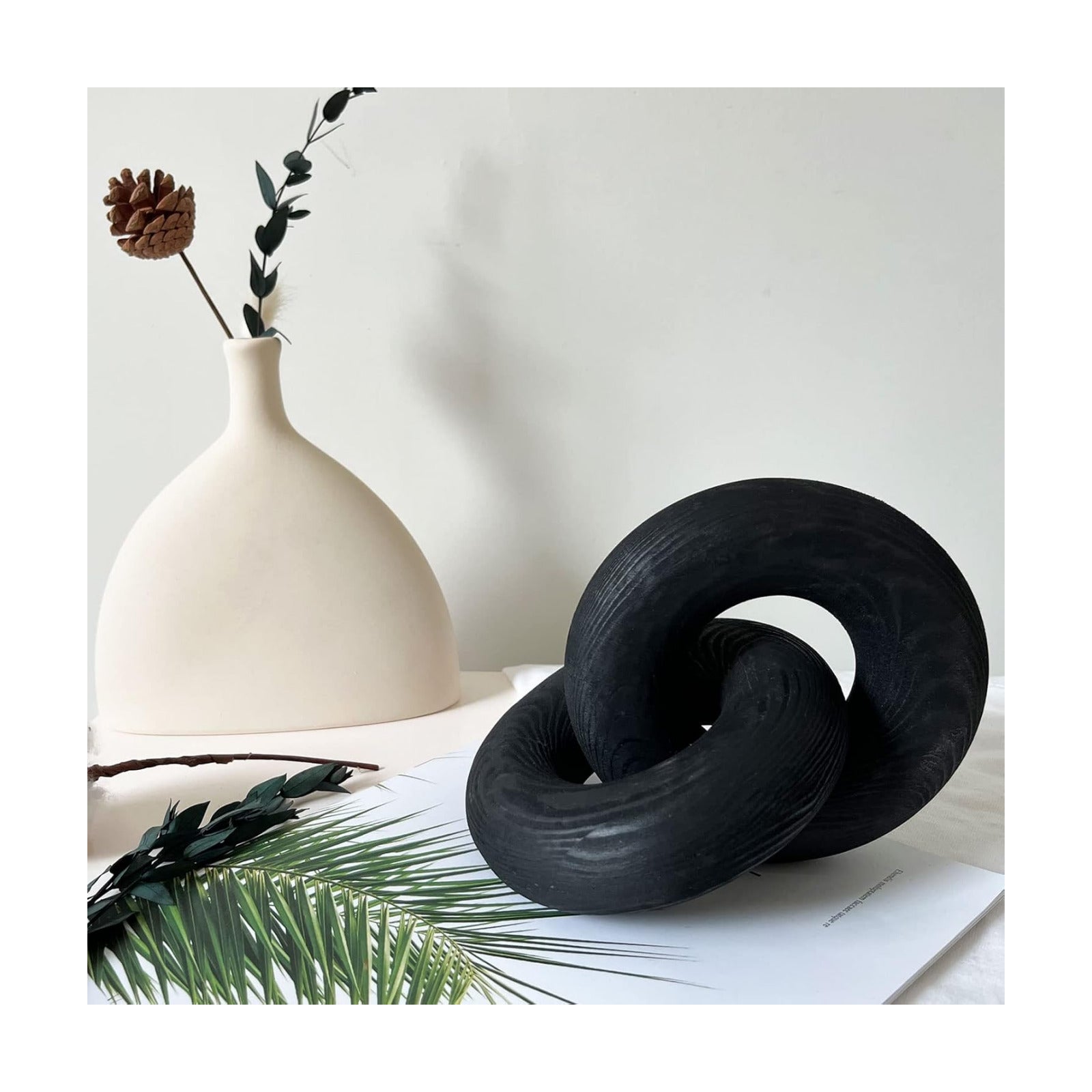 Hand Carved Pine Wood Boho Bead / Black