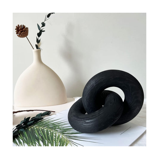 Hand Carved Pine Wood Boho Bead / Black