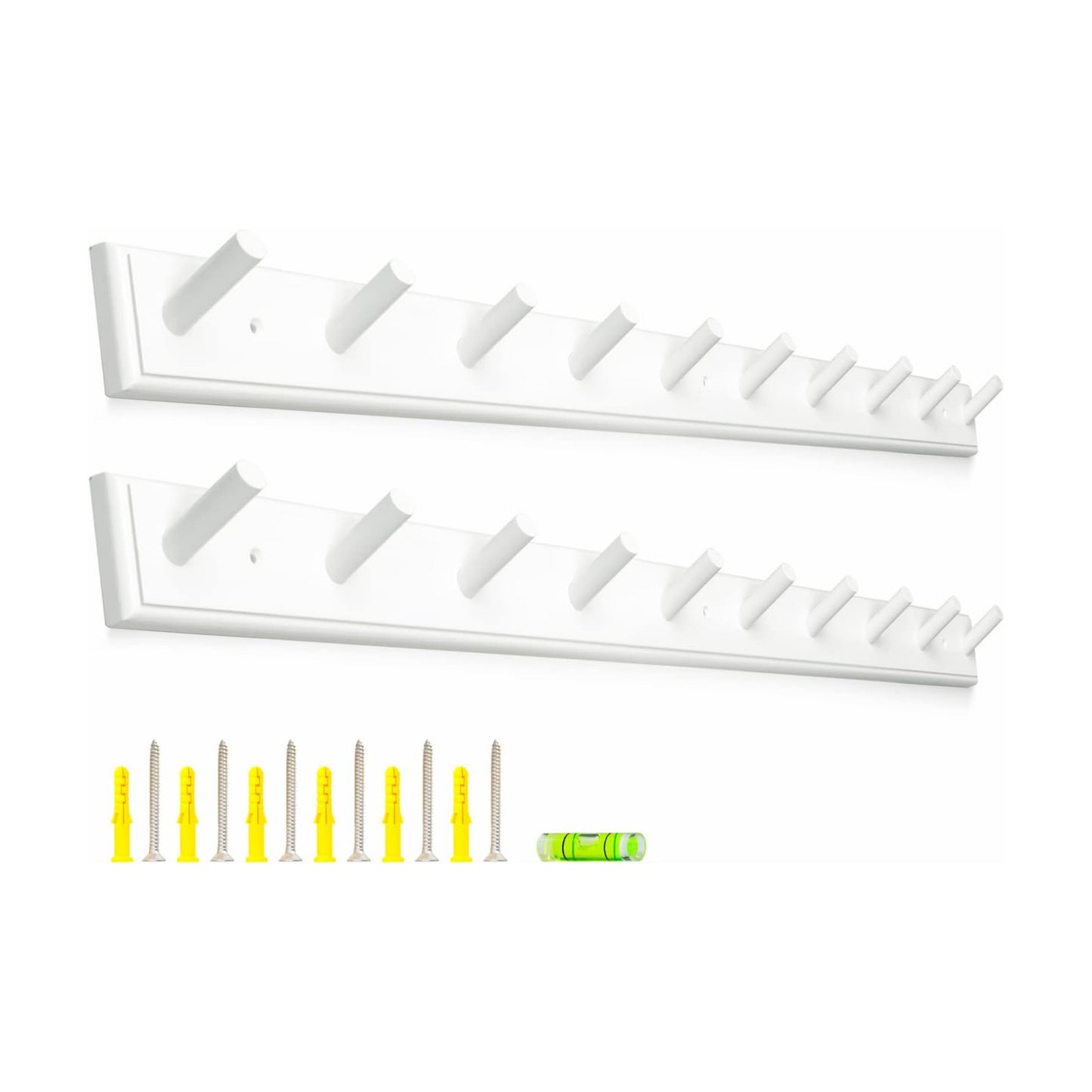 2PCS Coat Rack Wall Mounted, Long 38'' Wooden Wall Coat Hooks with 10 Pegs, Wall Peg Rail Hangers for Hanging Towels