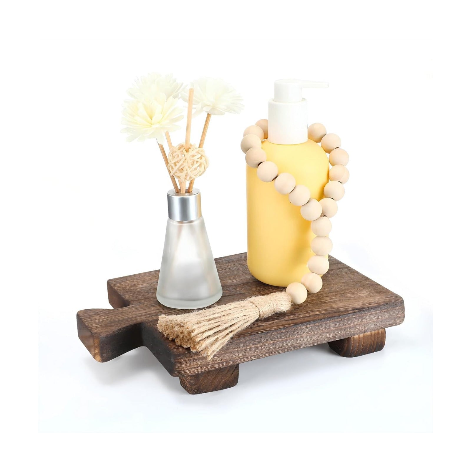 Wood Pedestal Riser Tray Soap Dispenser Stand / Brown