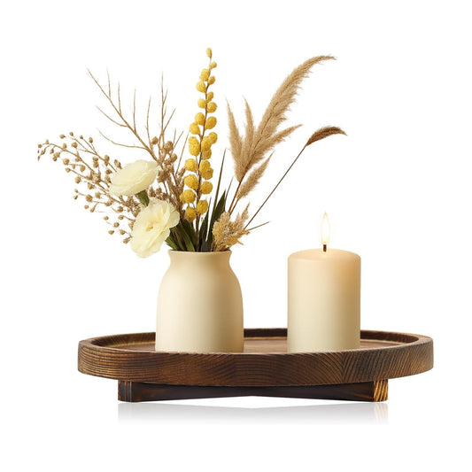 Large Round Decorative Tray Wood Bathroom Counter Organizer / Dark Brown / 12 Inch / Set of 12