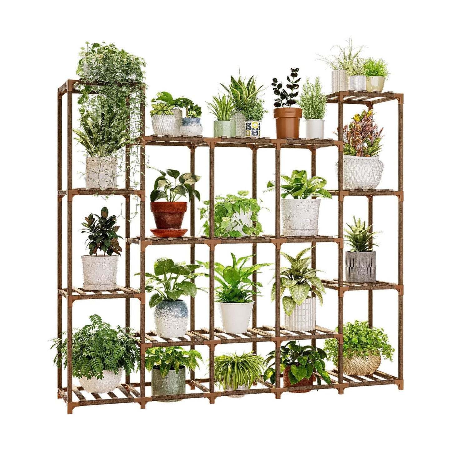 Bamworld Large Plant Shelf Indoor Plant Shelf Outdoor Tall Wood Plant Holder for Living Room Multiple Plants Patio