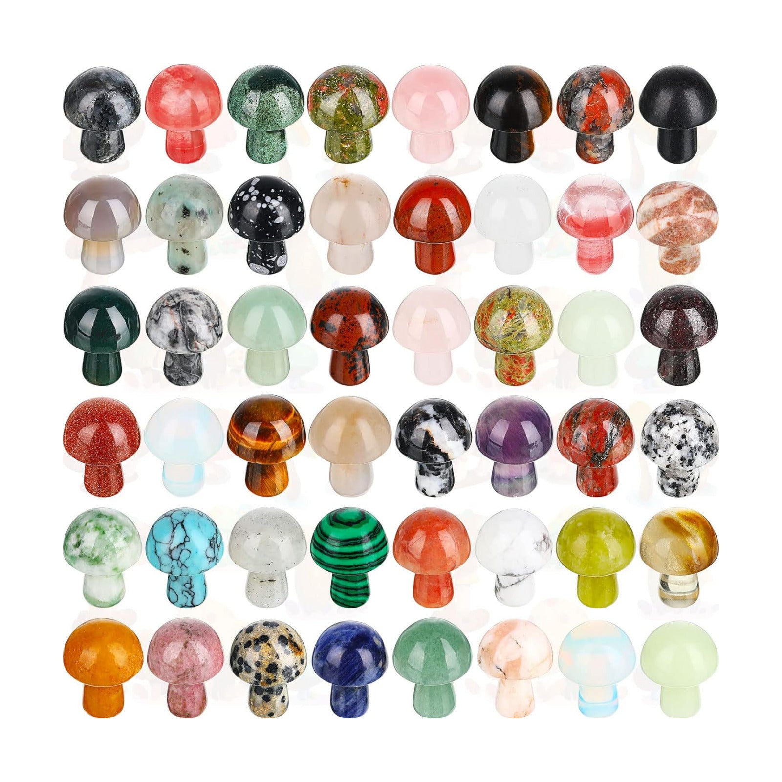 Mini Mushroom Gemstone Sculpture Decor Carved Witch Mushroom Polished / Fresh Color / Set of 48