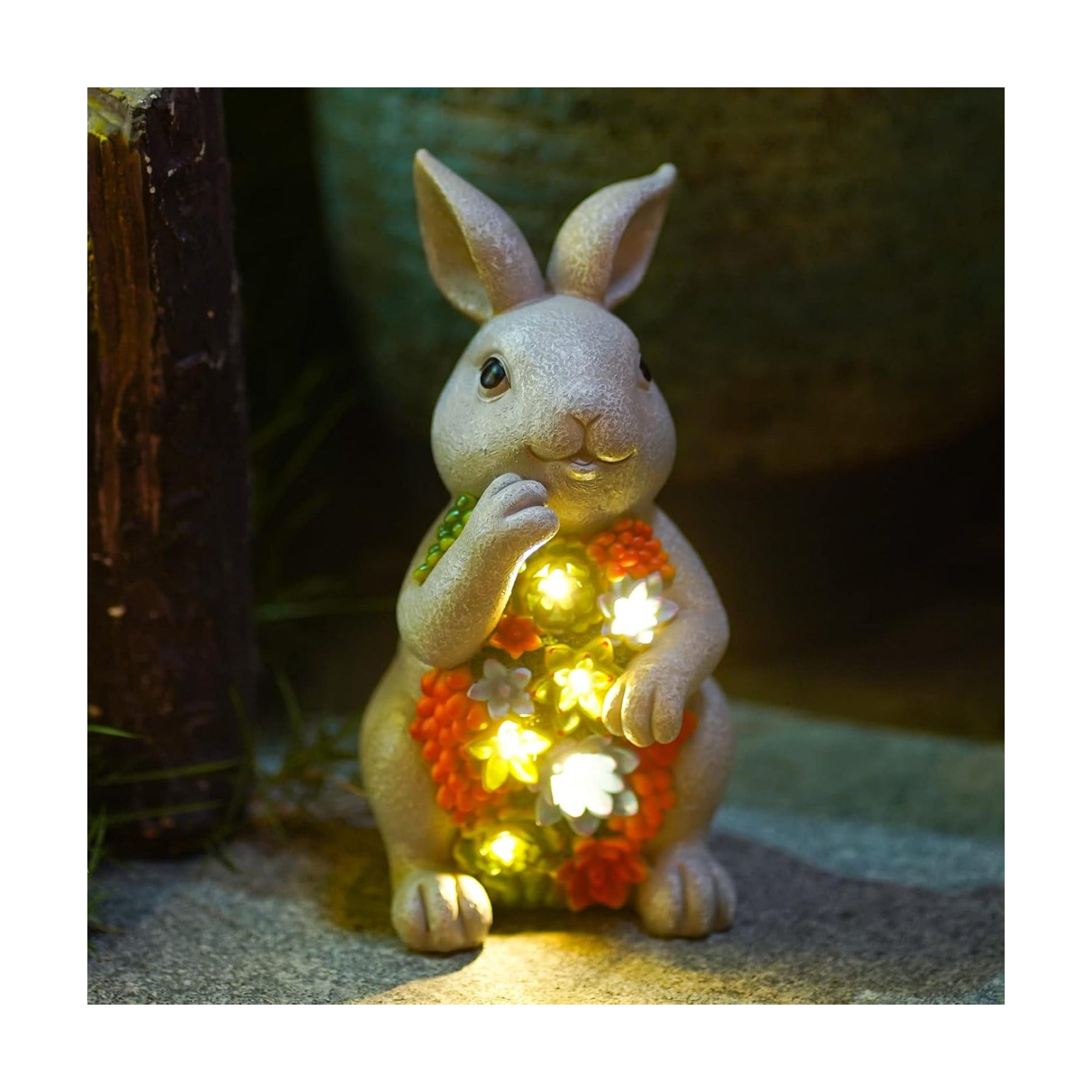 Nacome Solar Garden Outdoor Statues Bunny with Succulent