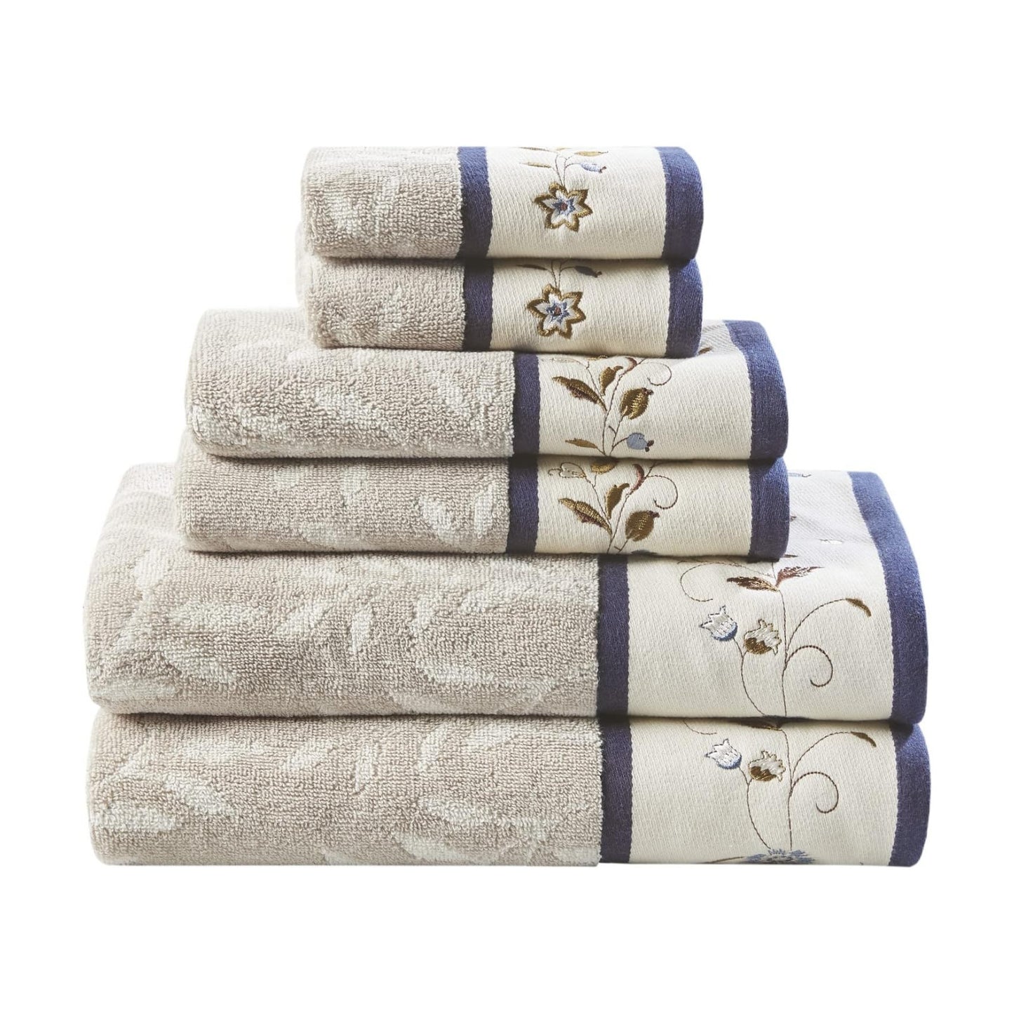 Madison Park Serene 100% Cotton Bath Towel Set Luxurious Floral Decorative Towels for Bathroom Embroidered Cotton