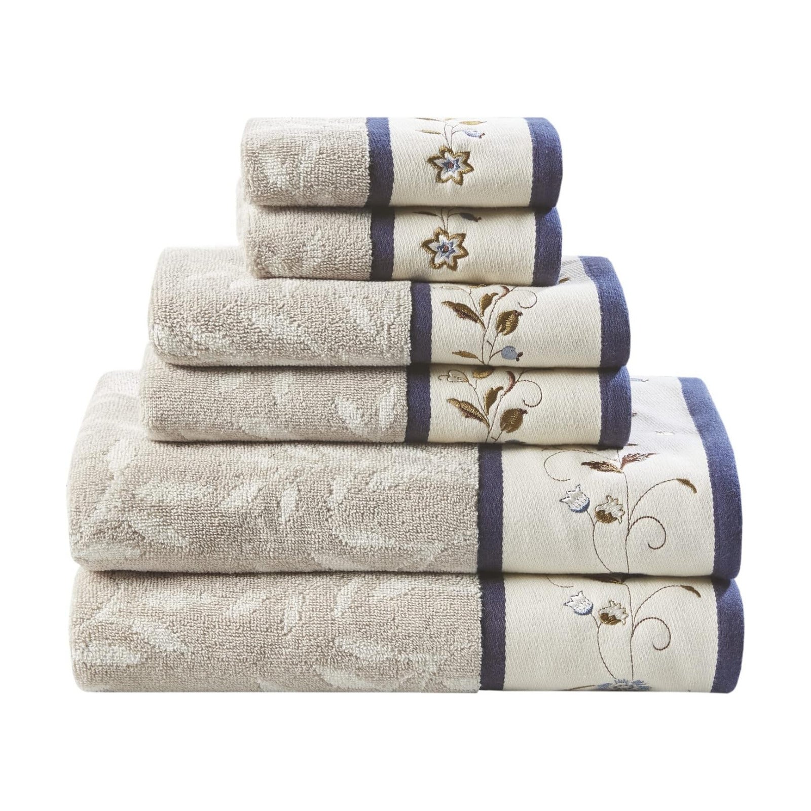 Madison Park Serene 100% Cotton Bath Towel Set Luxurious Floral Decorative Towels for Bathroom Embroidered Cotton