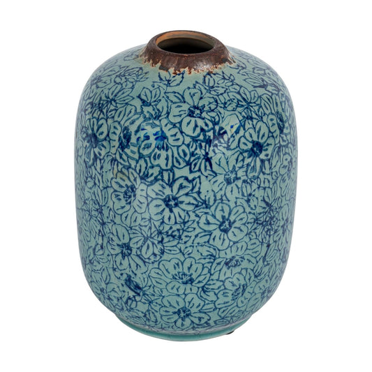 Decorative Round Terra-Cotta Vase / Blue