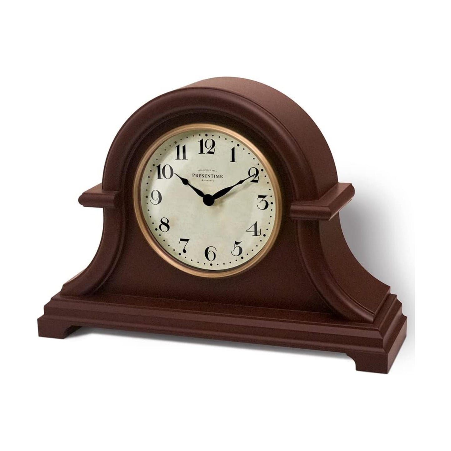 Mantel Clock Vintage Farmhouse Series | Napoleon Desk & Shelf Clock, 13 x 10", Domed Lens, Quartz Movement, Walnut