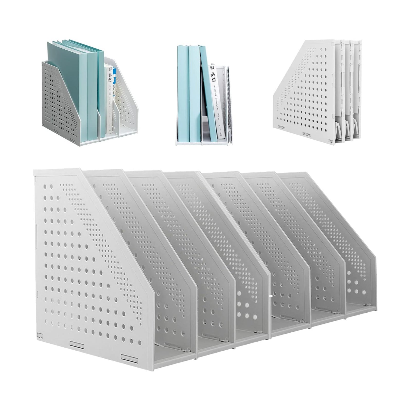 SAYEEC 2Pcs Collapsible Plastic Magazine File Holder Vertical Binder Storage Organizer for Desk Sturdy Upright Desktop