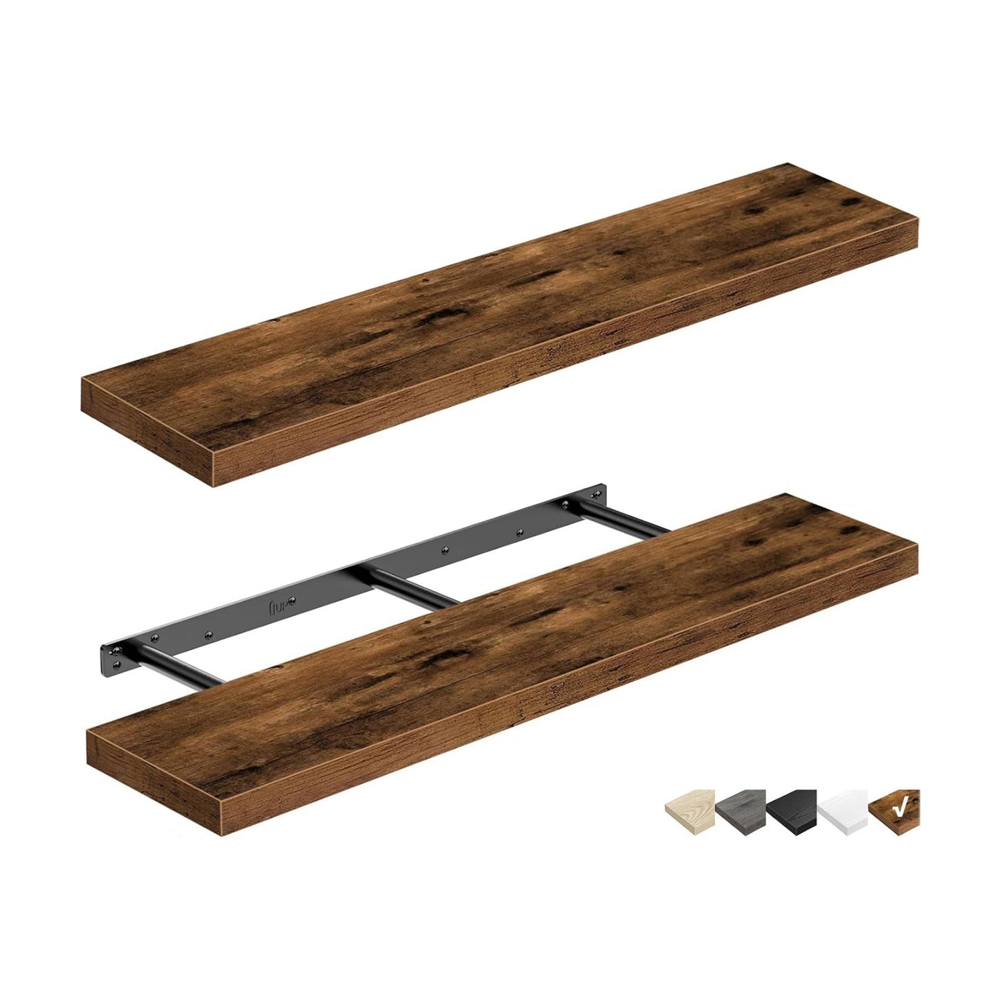 QEEIG Long Floating Shelves for Wall (Brown, Set of 2, 35.4")