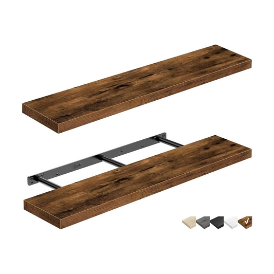 QEEIG Long Floating Shelves for Wall (Brown, Set of 2, 35.4")