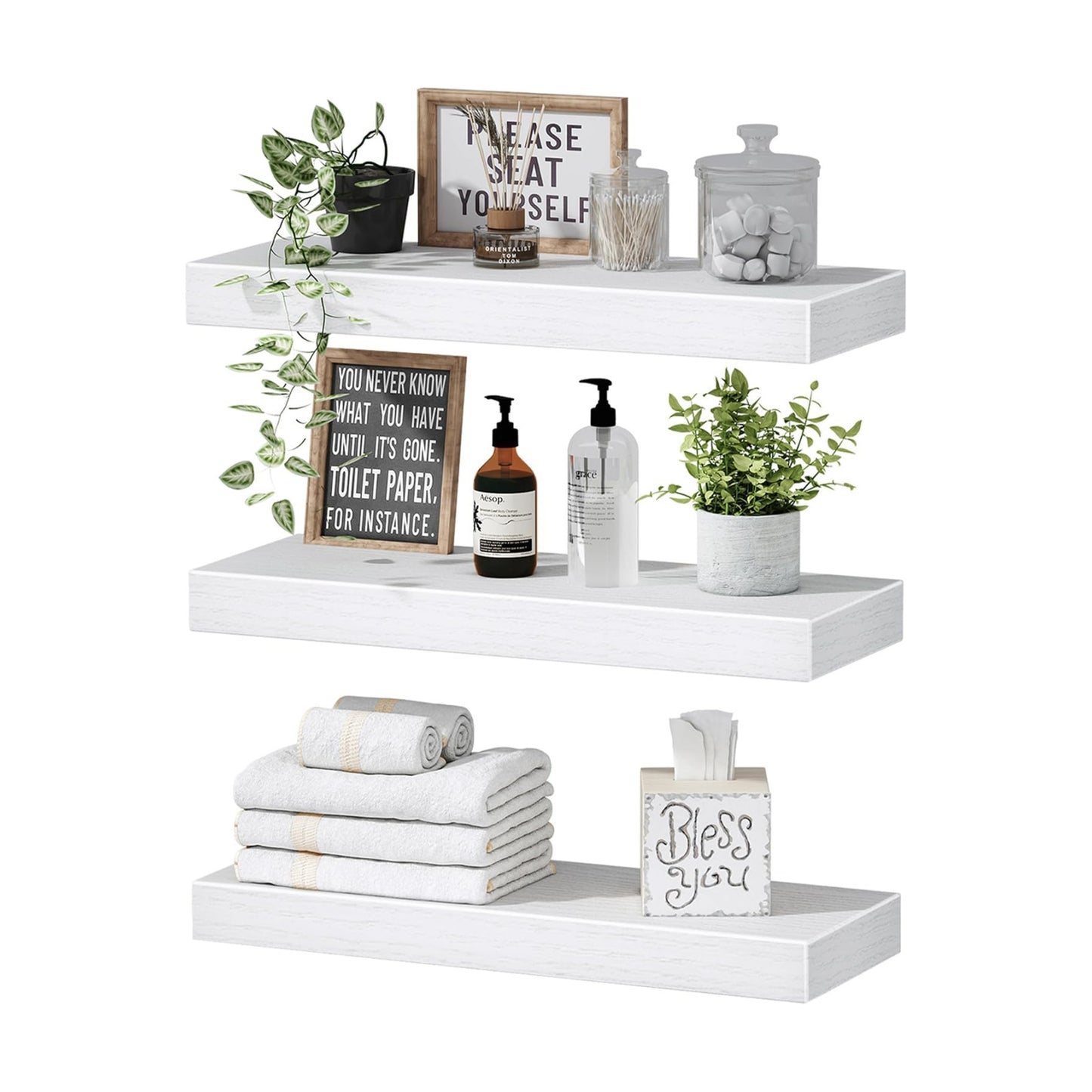 QEEIG Floating Shelves for Wall Small Shelf (White, Set of 3, 15.7" x 6.7")