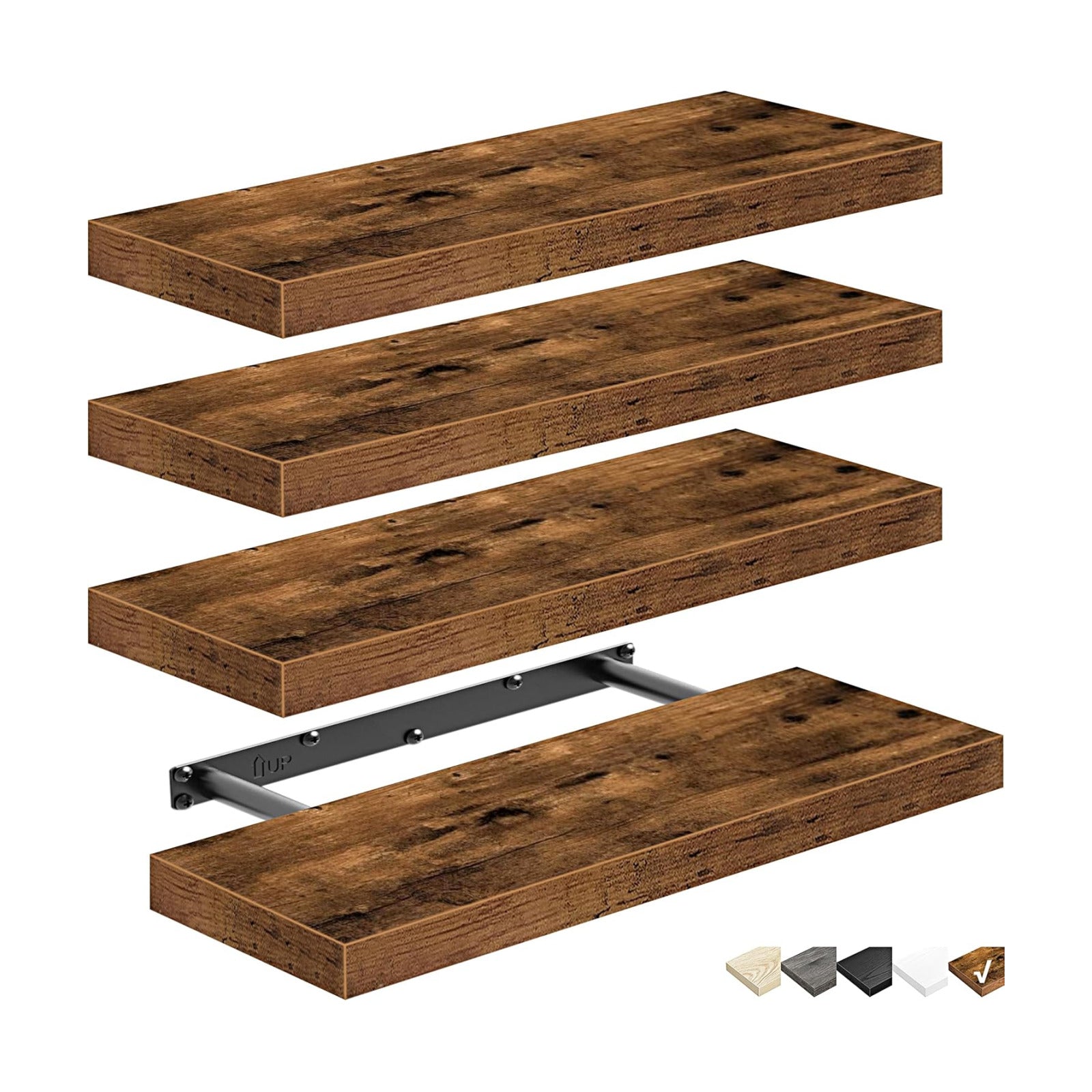 QEEIG Floating Shelves for Wall Small Shelf (Brown, Set of 4, 15.7" x 6.7")