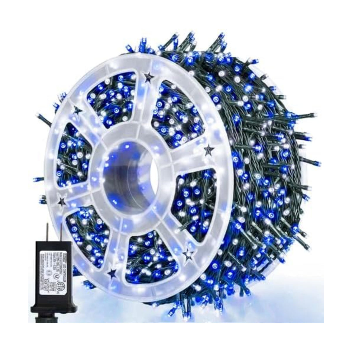 Wellisnow 164ft 500 LED Blue White Christmas Lights, 8 Lighting Modes Waterproof Christmas Lights Outdoor Plug in for Christmas Tree Yard Wedding Decorations(164FT,Blue&White)