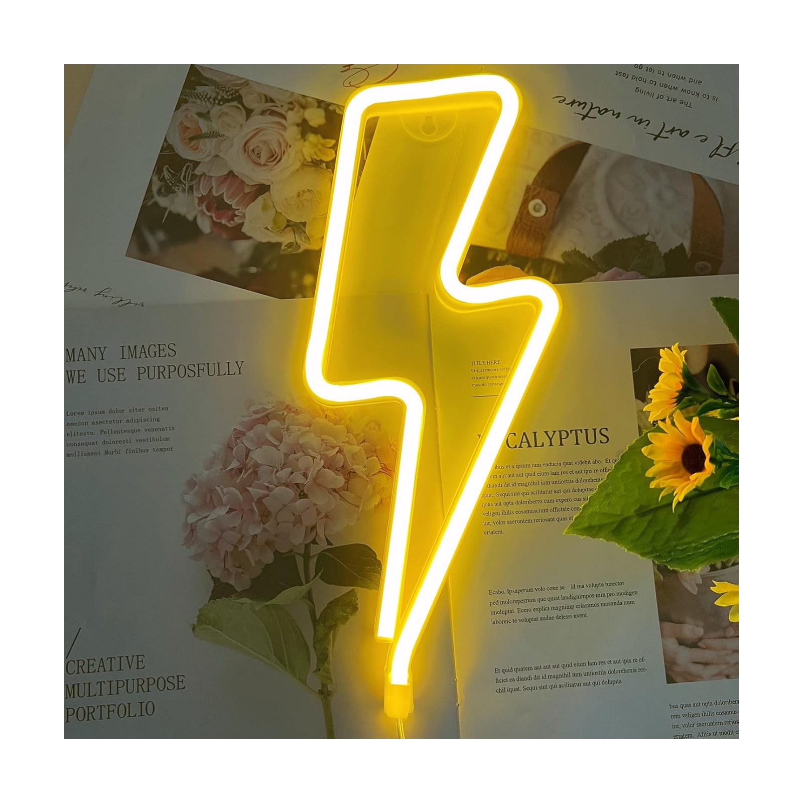 Battery or USB Powered Led Lightning Light Neon Sign / Yellow