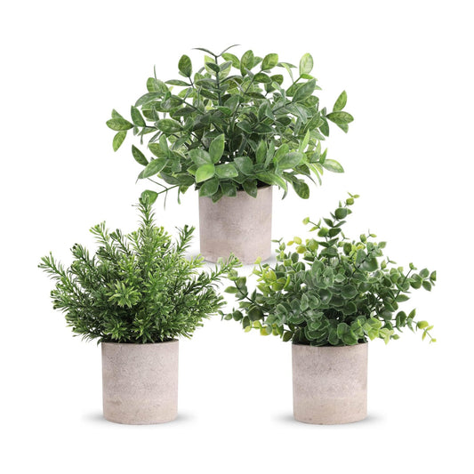 Mini Potted Fake Plants Artificial Plastic Eucalyptus Plants Topiaries / Green / Set of 3